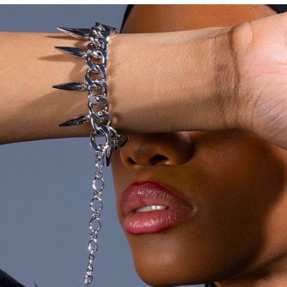 Punk Glam Spherical Spiked Silver Chain Link Bracelet